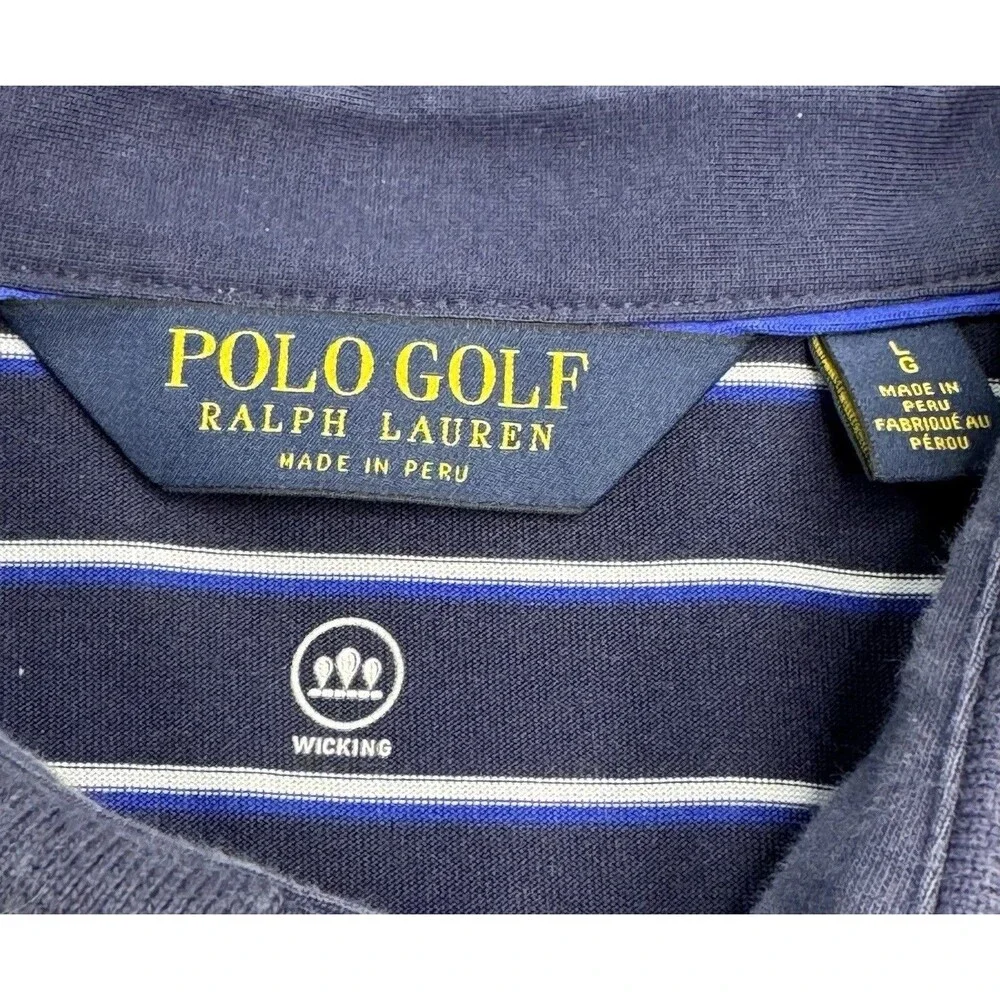 Polo Ralph Lauren Shirt Men L Moisture Wicking Blue Stripe Turnberry Golf Club